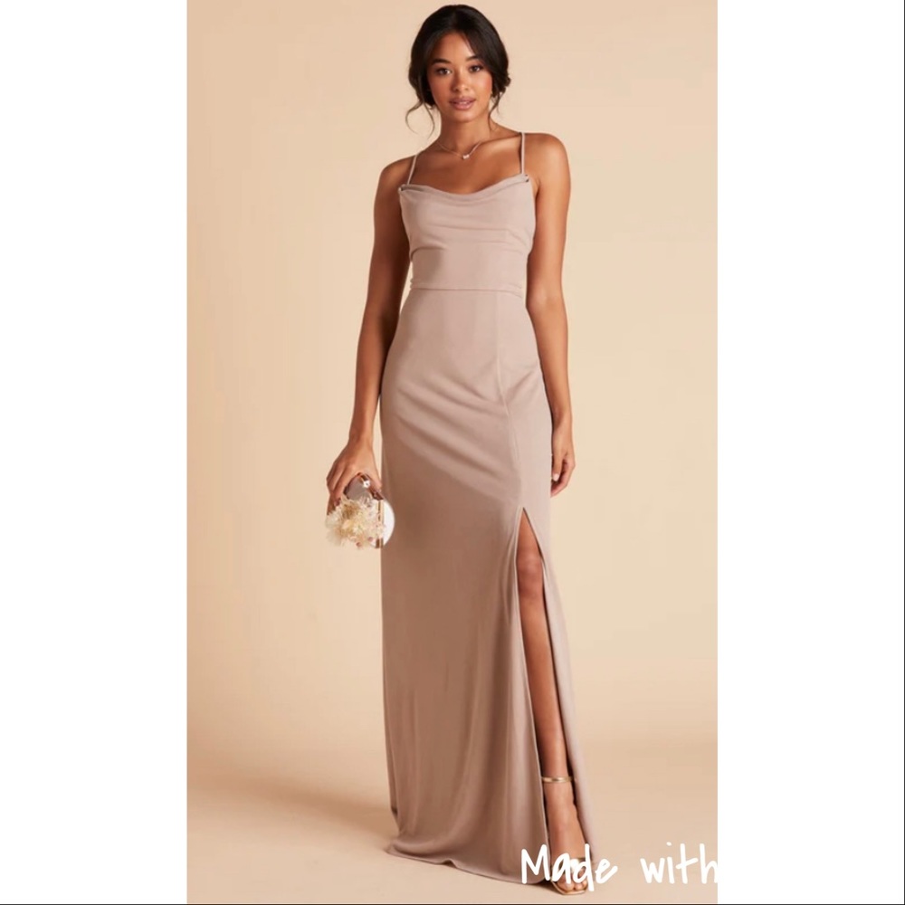 Birdy Grey Ash Cowl Neck Taupe Bridesmaid Dress with Slit Size Small